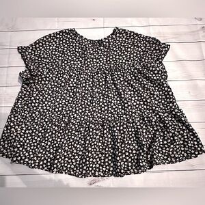 SHEIN Size 3XL Black Floral Baby Doll Top with Ruffle Sleeves lightweight Cute